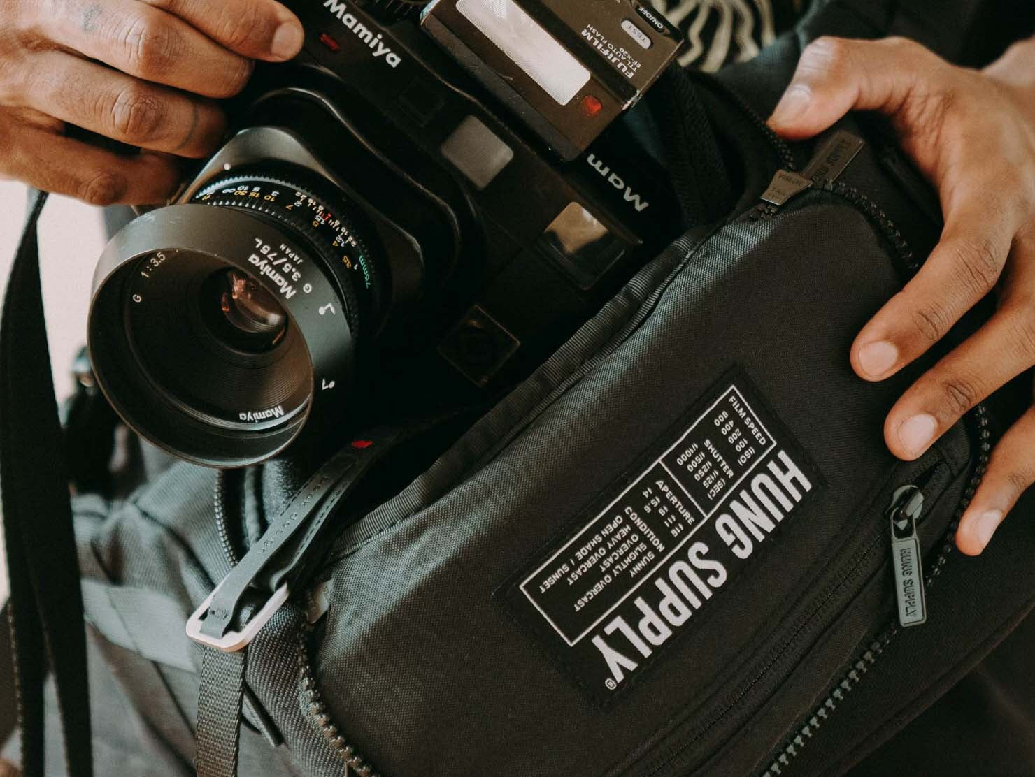 Hung Supply, Sidewalk Camera Sling, Black, Mamiya 7, Nathan Dejene, Photographer