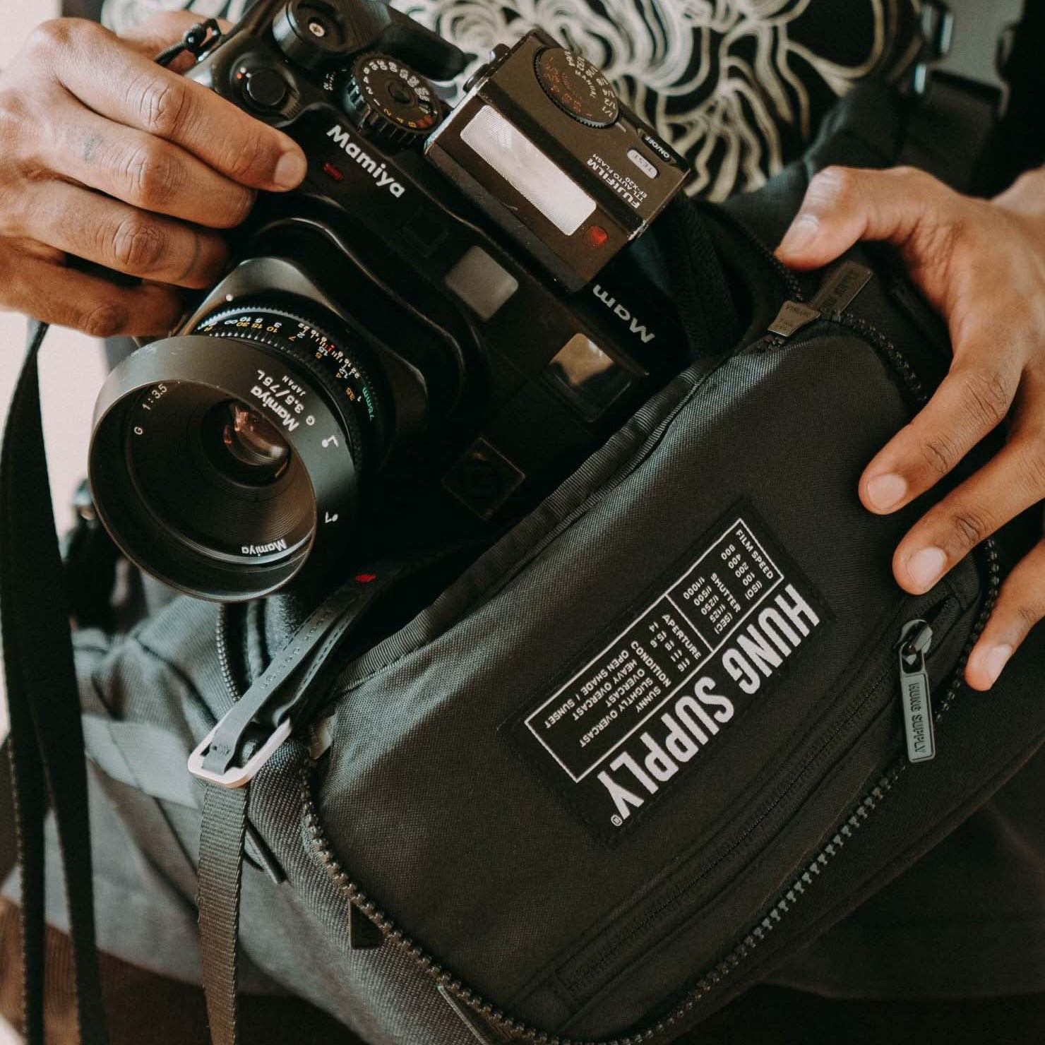 Hung Supply, Sidewalk Camera Sling, Black, Mamiya 7, Nathan Dejene, Photographer